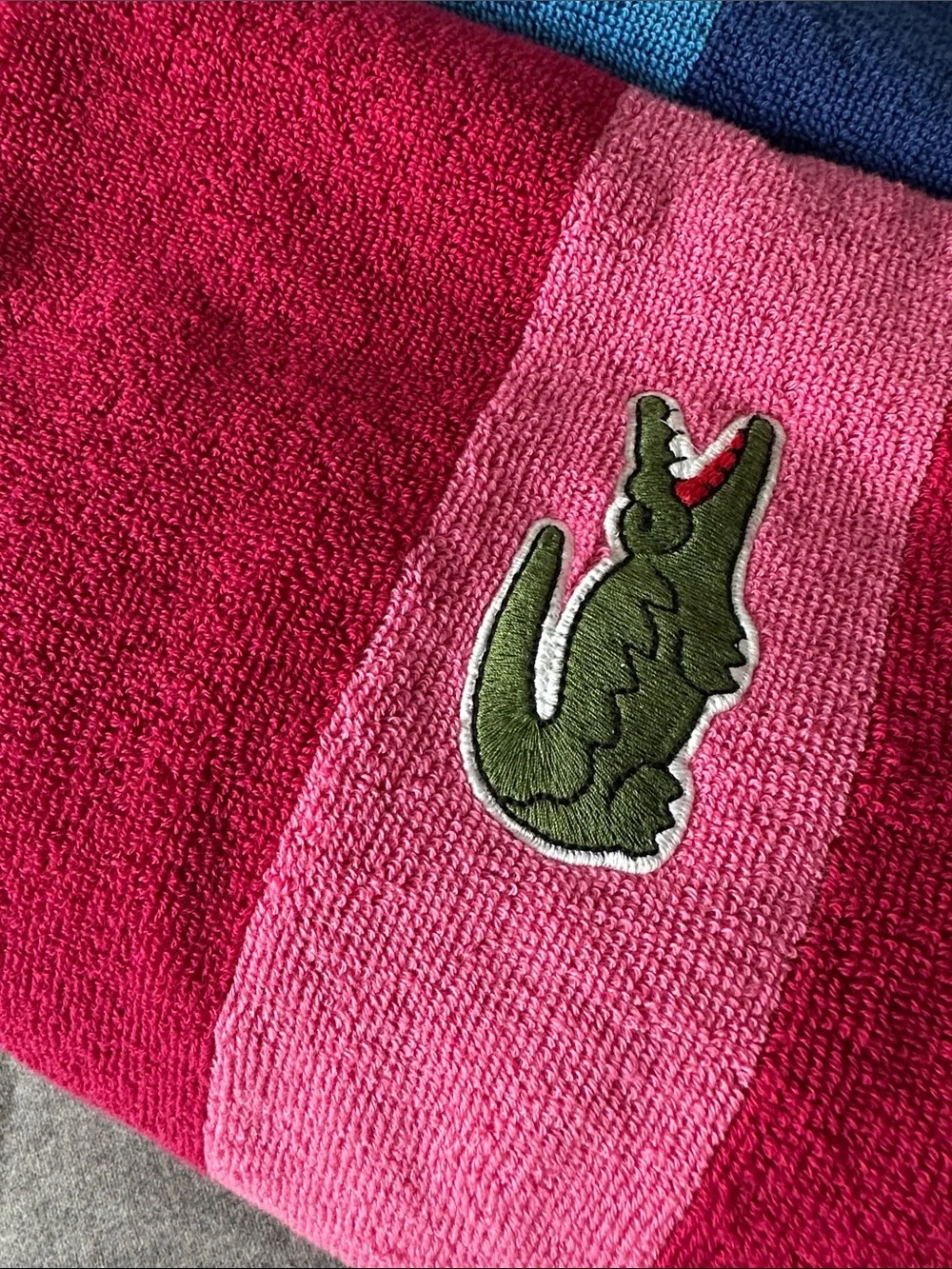 Lacoste Colorblock Towels in Blue and Pink